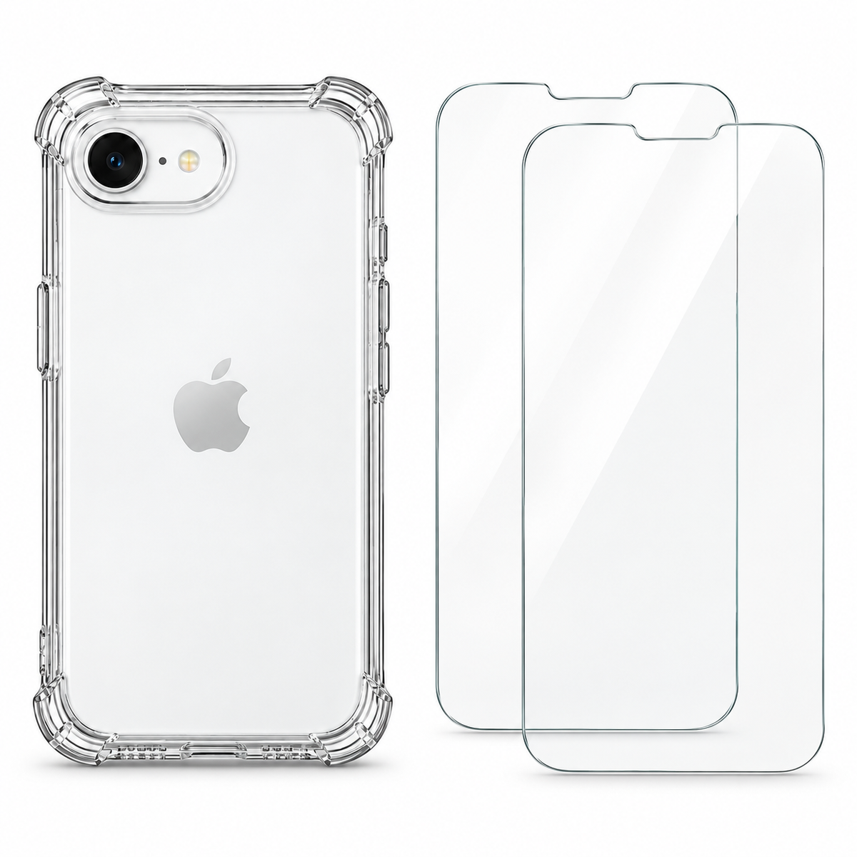 Clear protective case for iPhone 17e from buycases.ie, showing the slim, transparent design fitting the phone perfectly.
