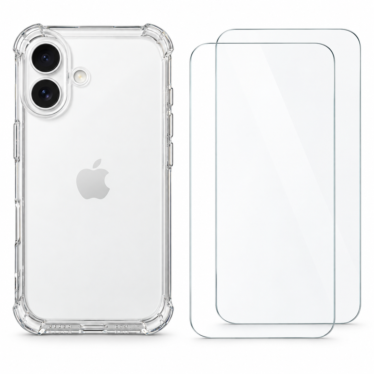 Clear protective case for iPhone 16 by buycases.ie, showcasing slim, transparent design with precise cutouts for ports and buttons.