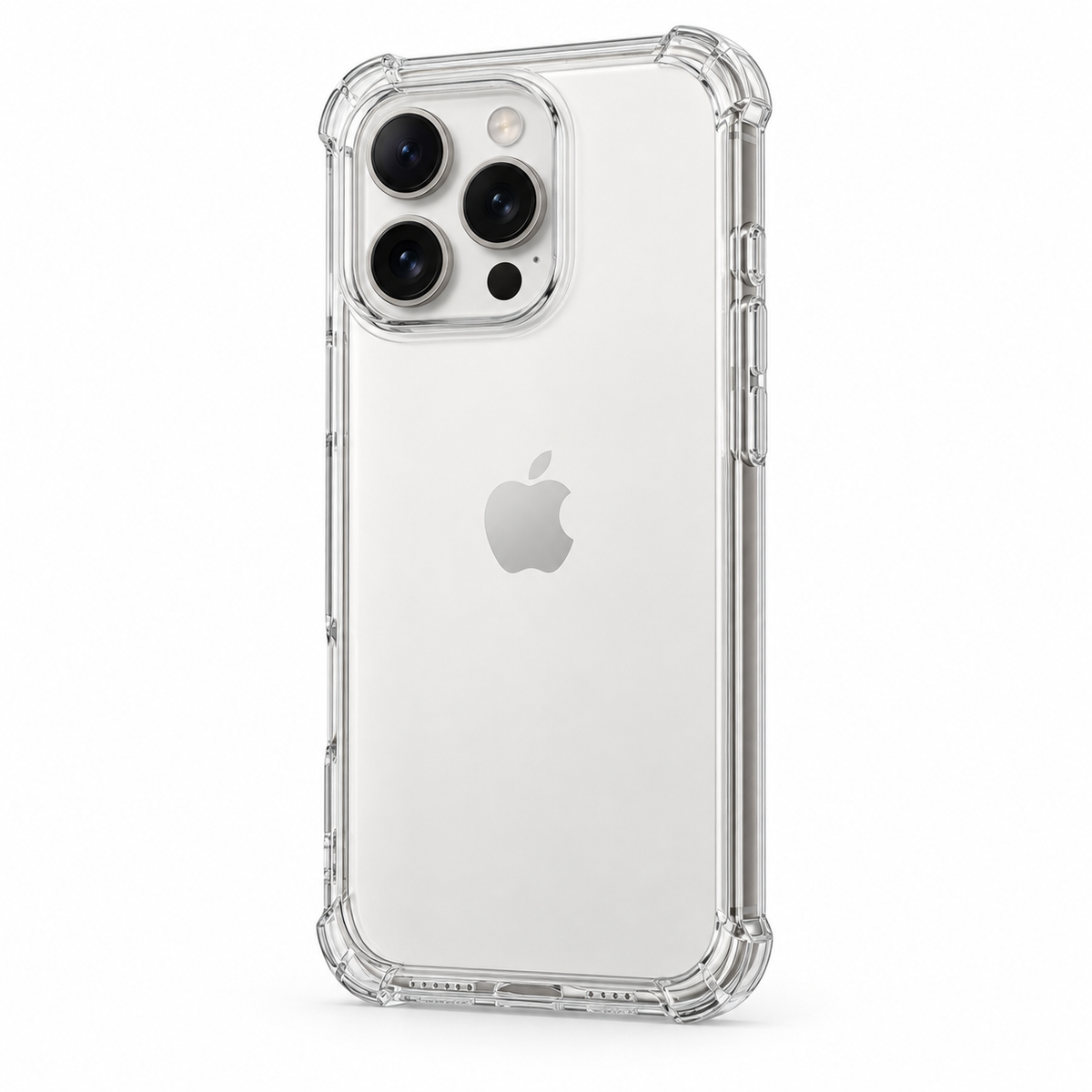 Clear protective case for iPhone 16 Pro Max by buycases.ie, showcasing a transparent shell with precise camera and port cutouts.