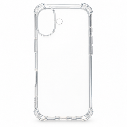 Clear protective case for iPhone 17 by buycases.ie, showing the transparent design and precise cutouts for easy access.