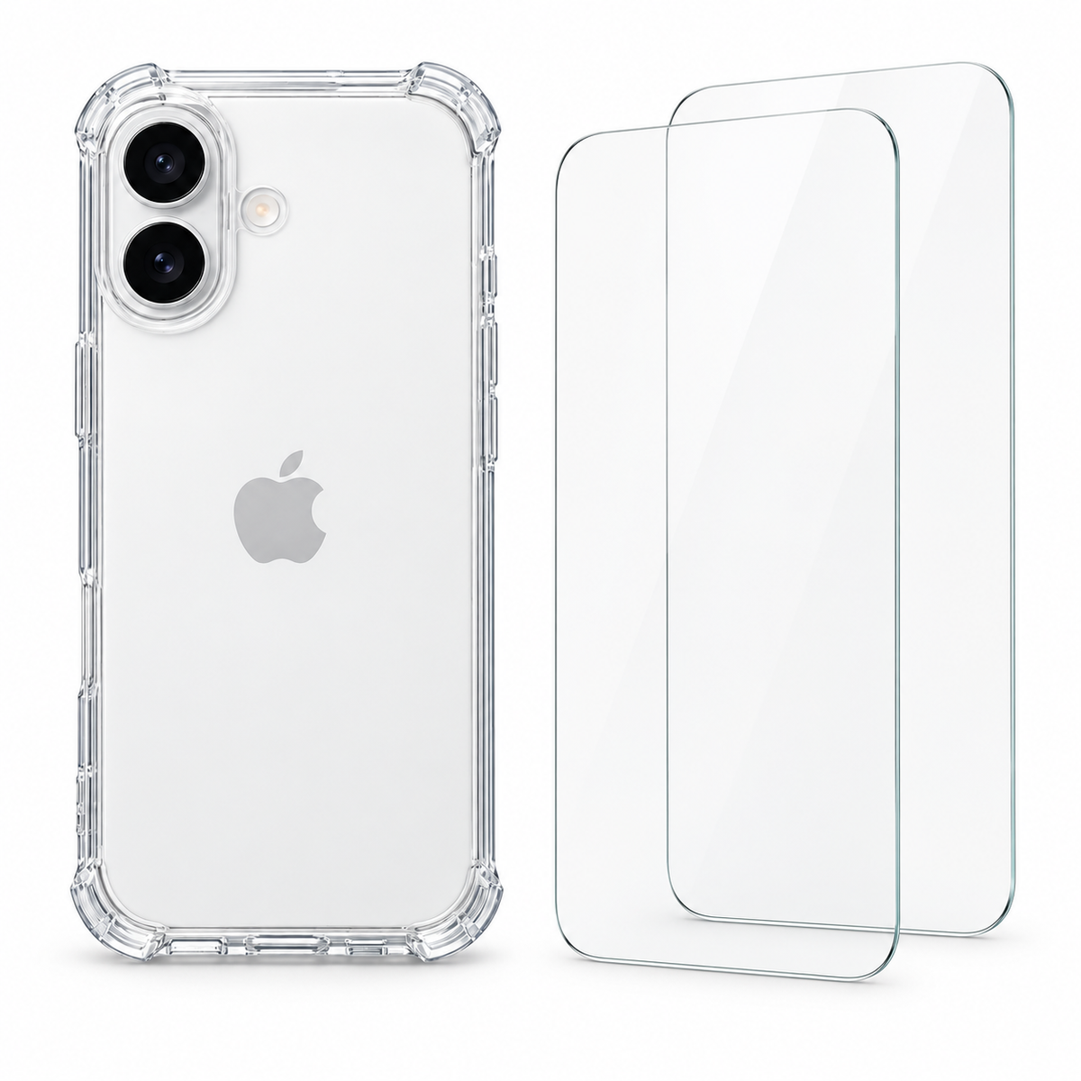 Clear protective case for iPhone 17 with screen protector, showcasing slim design and transparent material from buycases.ie