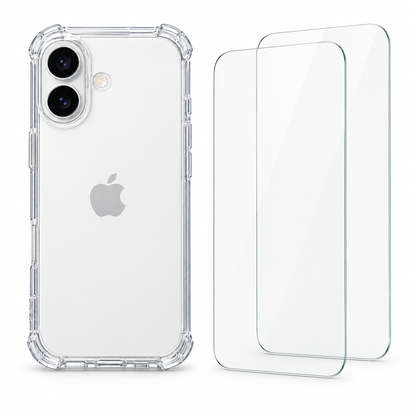 Clear protective case for iPhone 17 with screen protector, showcasing slim design and transparent material from buycases.ie