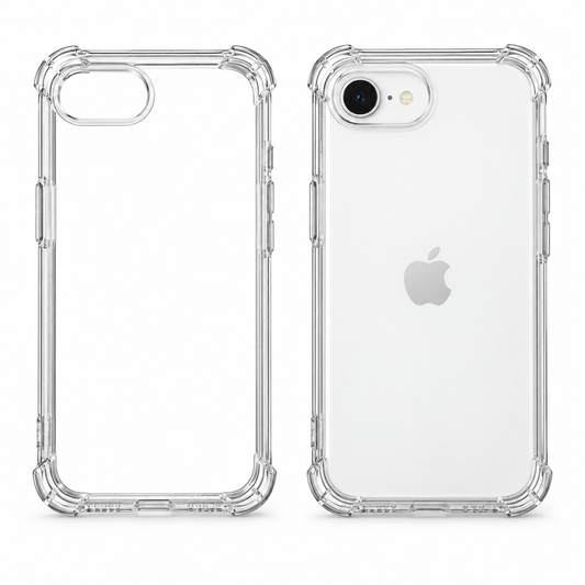 Transparent iPhone 17e clear protective case by buycases.ie, showing the sleek design and precise cutouts for the device.