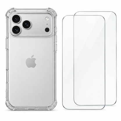 Clear protective case for iPhone 17 Pro Max by buycases.ie, showcasing transparent design and precise cutouts for ports and camera.