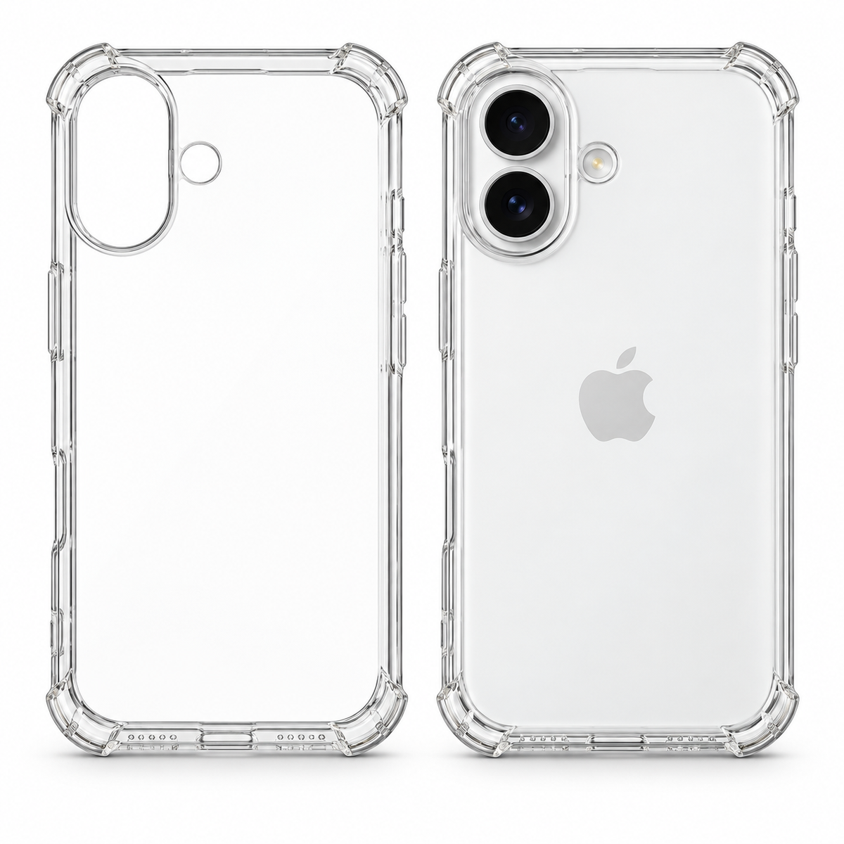 Clear protective case for iPhone 16 by buycases.ie, showcasing the transparent design and precise cutouts for phone protection.