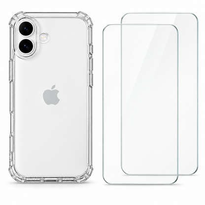 Clear protective case for iPhone 16 Plus from buycases.ie, showing the slim, transparent design fitting the phone perfectly.