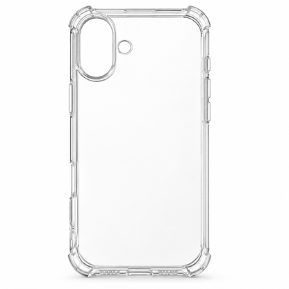 Transparent iPhone 16 Plus protective case by buycases.ie, showcasing a clear, slim design that fits snugly around the phone.
