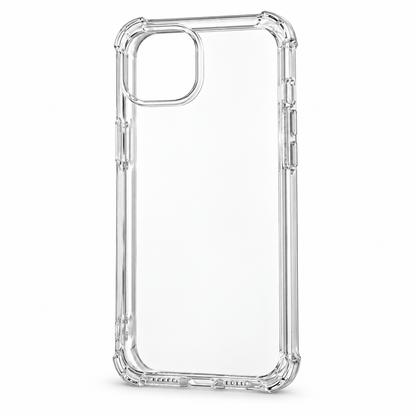 Clear protective case for iPhone 15 Plus, slim and transparent, designed by buycases.ie to showcase the phone's design.