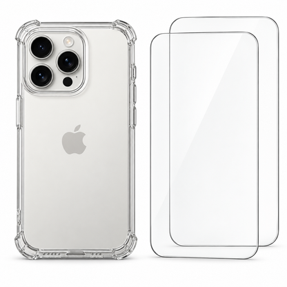 Clear protective case for iPhone 15 Pro by buycases.ie, showing a transparent, slim case fitting the phone perfectly.