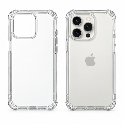 Clear protective case for iPhone 15 Pro Max, transparent and durable, designed by buycases.ie for full device protection.